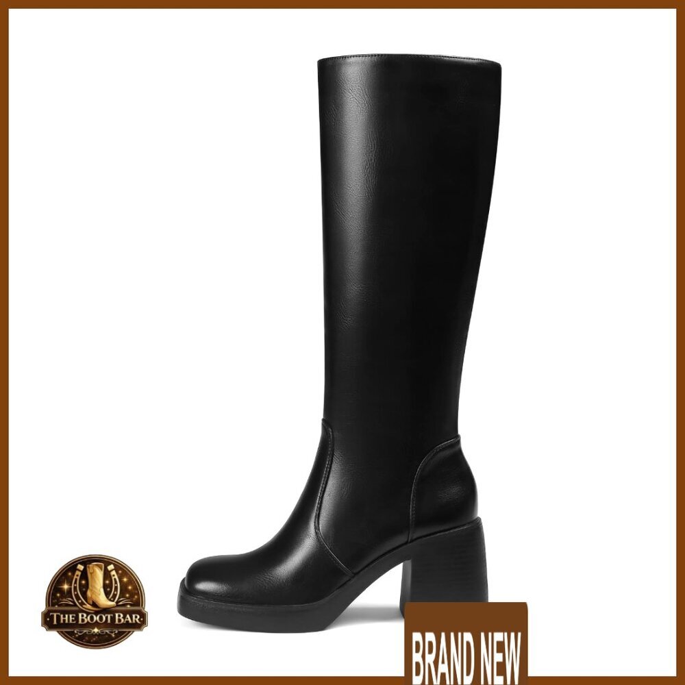 Knee High Platform Boots Chunky Heel Square Toe Y2K Fashion Tall Boots